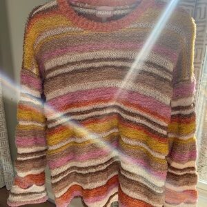 Pink and Yellow Crew Neck Sweater with Stripes